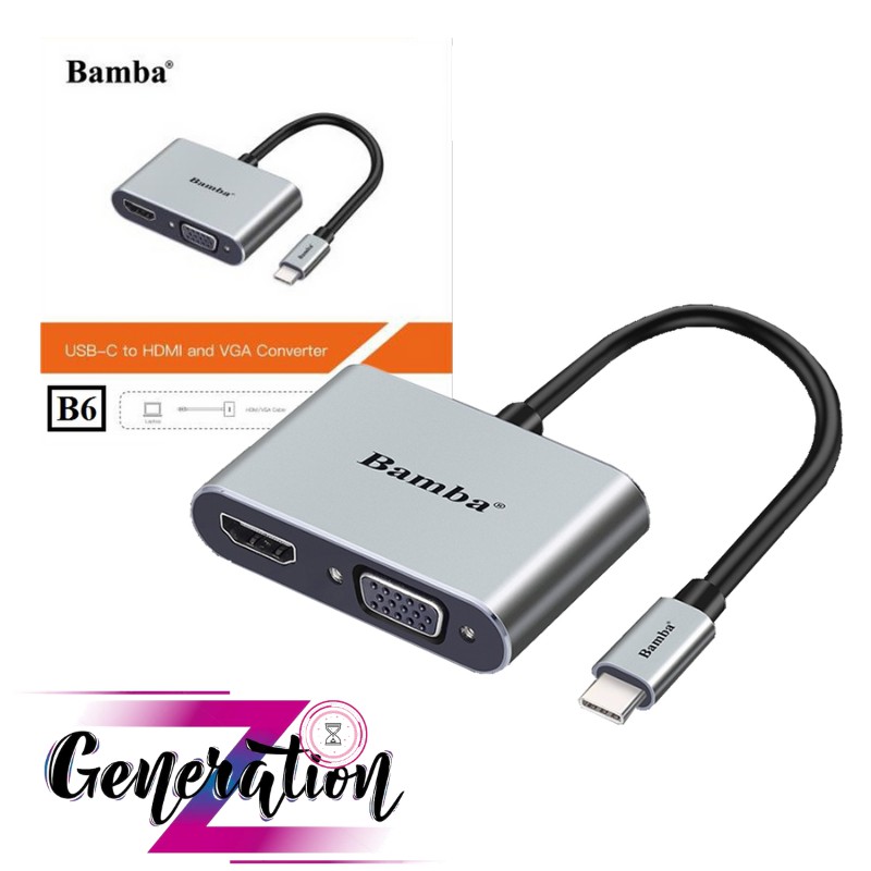 Bộ chuyển USB Type-C ra HDMI + VGA Bamba B6