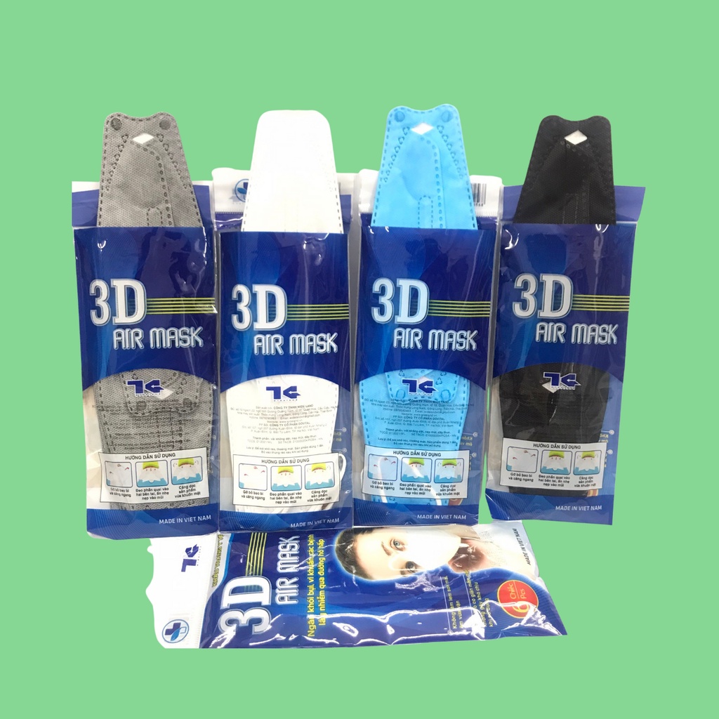 Khẩu Trang Y Tế Kháng Khuẩn 3D Air mask,1 gói 6 chiếc, dầy đẹp ôm mặt quai chắc chắn | BigBuy360 - bigbuy360.vn