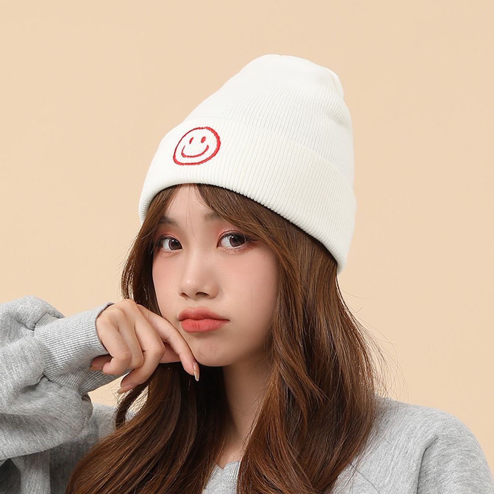 Mũ Len Beanie Họa Tiết Mặt Cười Đơn Giản Nhiều Màu Sắc Phong Cách Hàn Quốc Thời Trang Thu Đông Cho Nữ