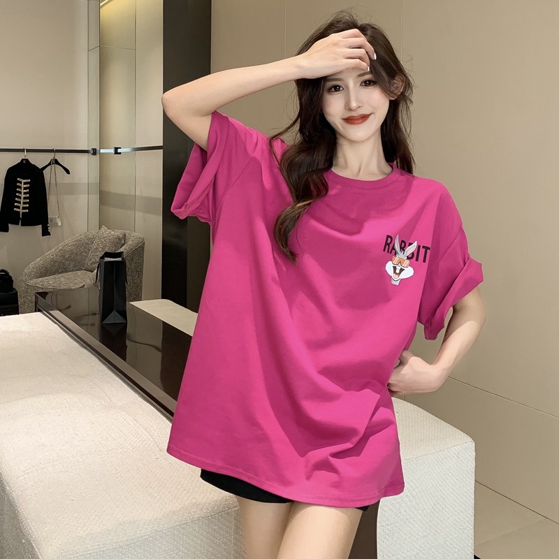 Áo Thun Ngắn Tay Dáng Rộng In Hình Thỏ Hoạt Hình Xinh Xắn