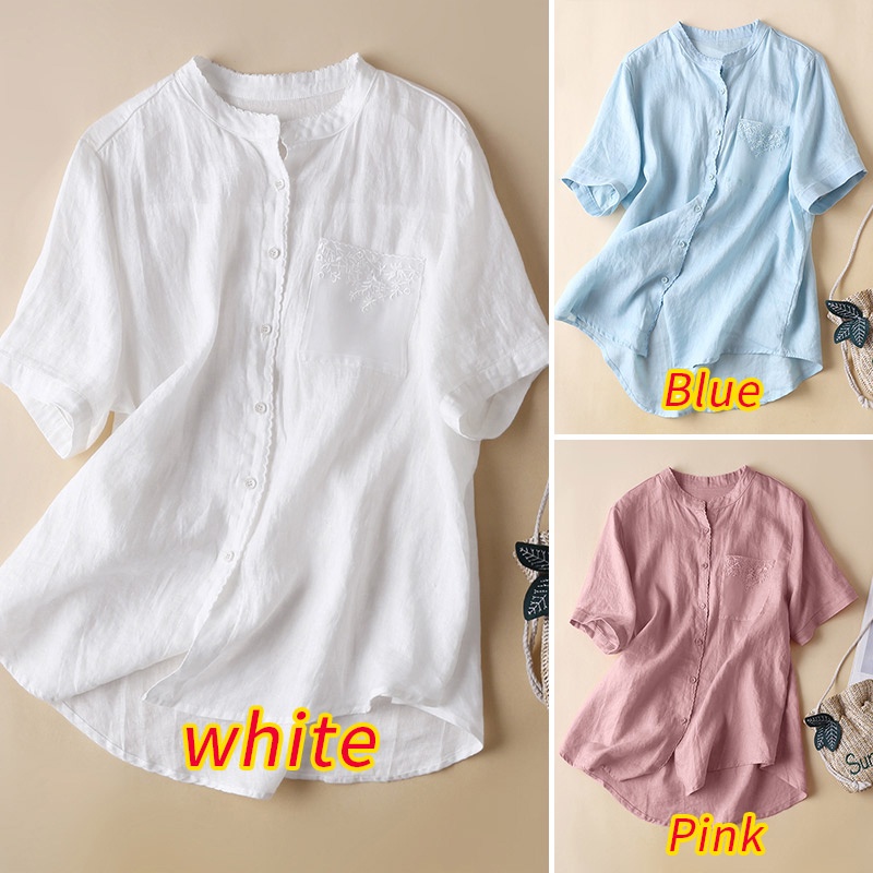 Zanzea Áo Thun Nữ Ngắn Tay Cổ Tròn Cài Nút Đơn Giản Thời Trang