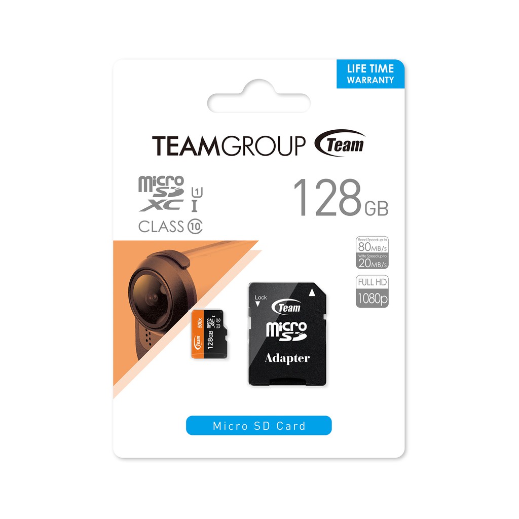 Thẻ nhớ microSDHC Team 128GB upto 80MB/s 500x kèm Adapter (Đen cam) | WebRaoVat - webraovat.net.vn