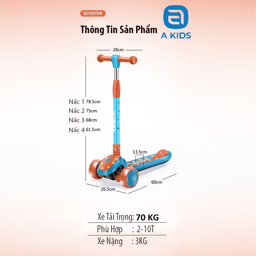 [ TẢI 70KG ,CÓ NHẠC VÀ ĐÈN]Xe Trượt Scooter Trẻ Em Bé Chơi Đến 10 Tuổi - Xe Scooter Cho Bé Bảo Hành 12 Tháng