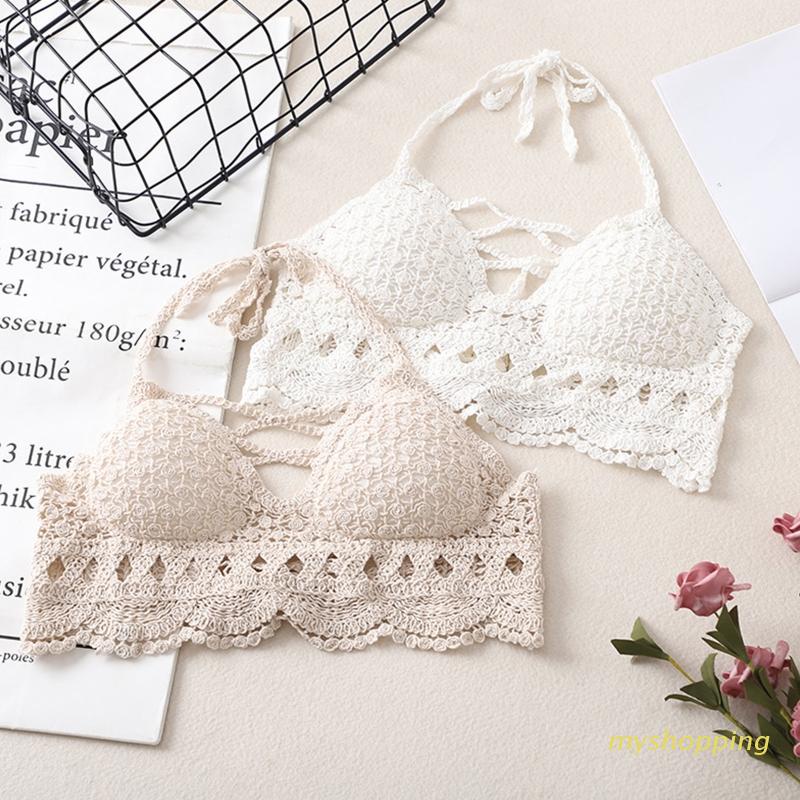 Áo Ngực Bikini Đan Len Cổ Chữ V Dây Chéo Phong Cách Boho Quyến Rũ Thời Trang Đi Biển Cho Nữ