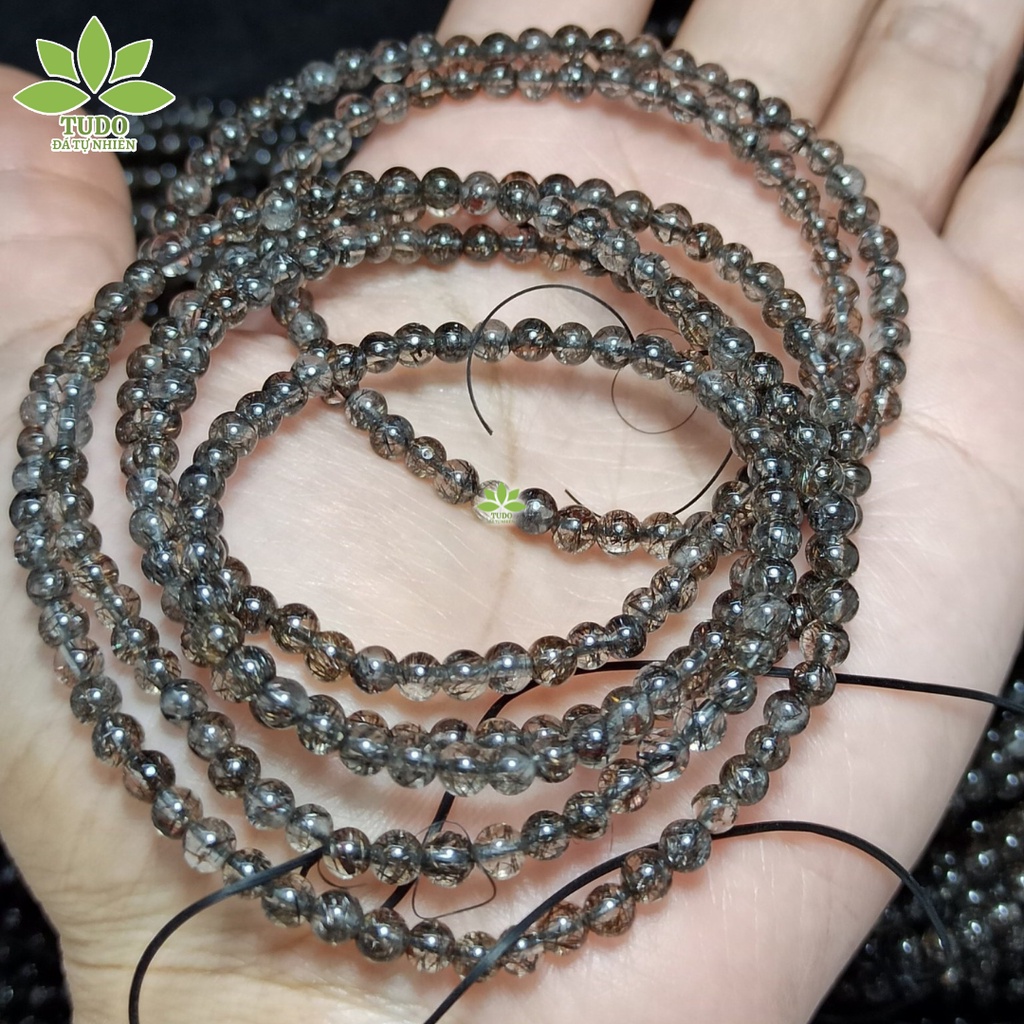 Chuỗi vòng hạt TA Tóc Đen ánh kim size nhí tròn trơn 5li, 6li, 7li cho mệnh Thủy Mộc TUDO A71K635