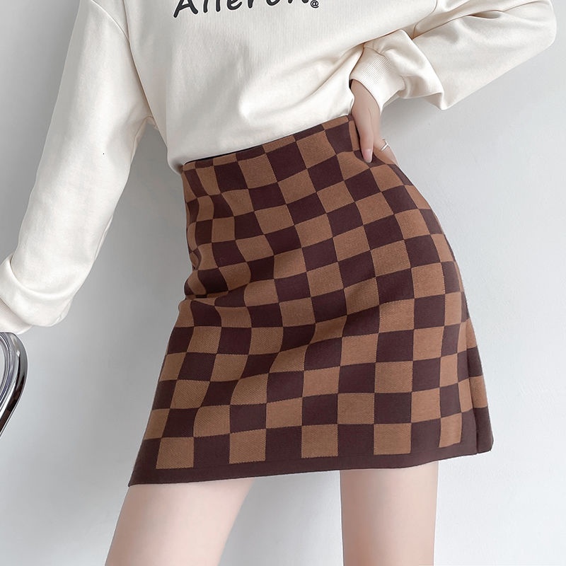 Chân Váy Chữ A Họa Tiết Caro Phong Cách Hàn Quốc Thời Trang Thu Đông 17E218