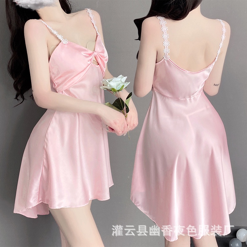 Đồ ngủ Hai Dây Vải Satin Phối Ren Quyến Rũ Thời Trang Cho Nữ