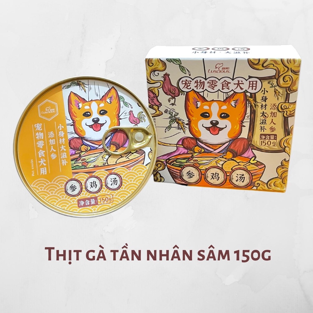 THỊT HỘP HẦM NHÂN SÂM LUSCIOUS CHO CHÓ LON 150g ĐỦ VỊ