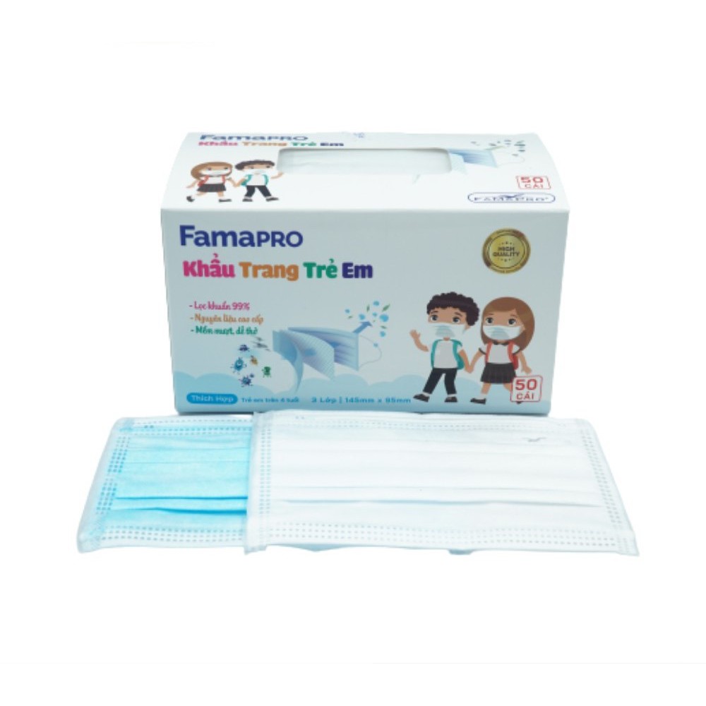 Combo 2 hộp khẩu trang y tế trẻ em kháng khuẩn 3 lớp Famapro max kid ( 50 cái /hộp )