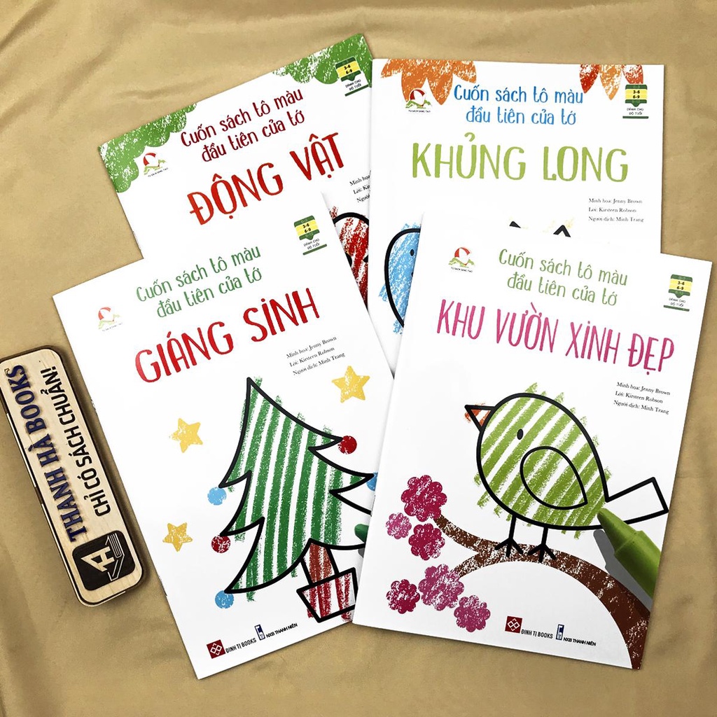Sách - Cuốn sách Tô màu đầu tiên của tớ - Bộ 4 quyển phần 1: Động vật, Khủng Long, Khu vườn, Giáng sinh (3 - 9 tuổi)