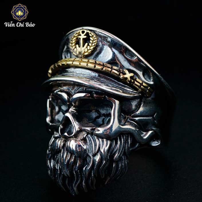 Nhẫn bạc Thuyền Trưởng Ma Captain Skull chất liệu bạc Thái S925 phong cách cá tính thương hiệu Viễn Chí Bảo N100448