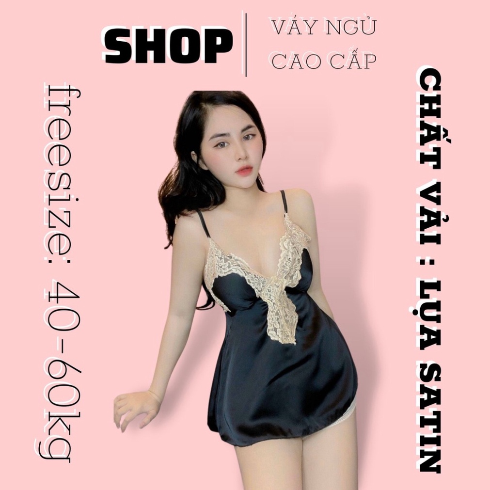 Bộ ngủ 2 dây sexy lụa satin phối ren đẹp có mút ngực cao cấp giá rẻ 012 | BigBuy360 - bigbuy360.vn