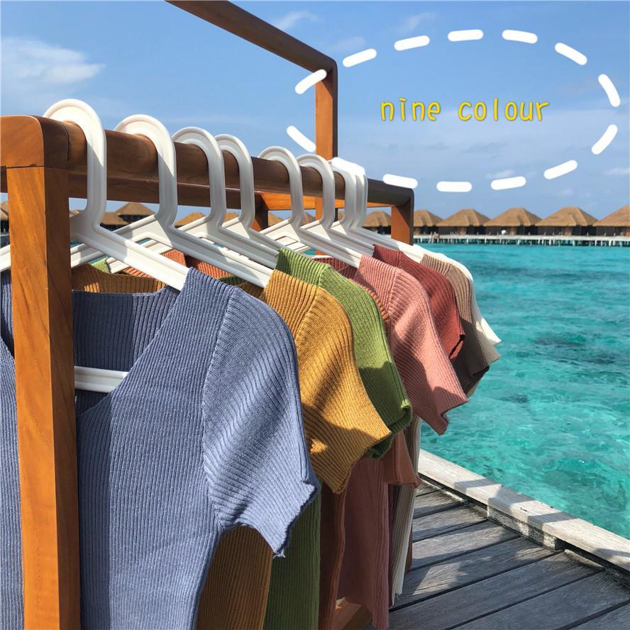 Áo Len Tay Ngắn Cổ Chữ V Thiết Kế Mới Thời Trang Mùa Hè Theo Phong Cách Hàn Quốc