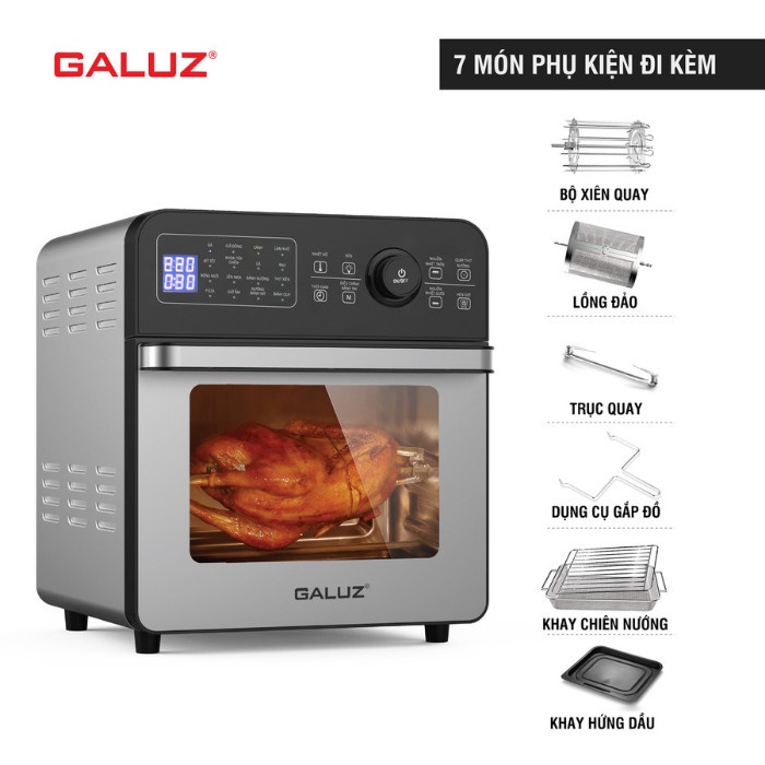 Nồi chiên không dầu Galuz GLA 1518 thương hiệu Pháp dung tích 15L lớn để được nhiều đồ ăn có 16 Chức Năng nấu ăn cao cấp