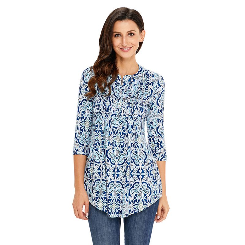 Áo Kiểu Tay Lỡ 3 / 4 Họa Tiết Hoa Nhiều Màu Sắc Phong Cách Bohemian Thời Trang Cho Nữ