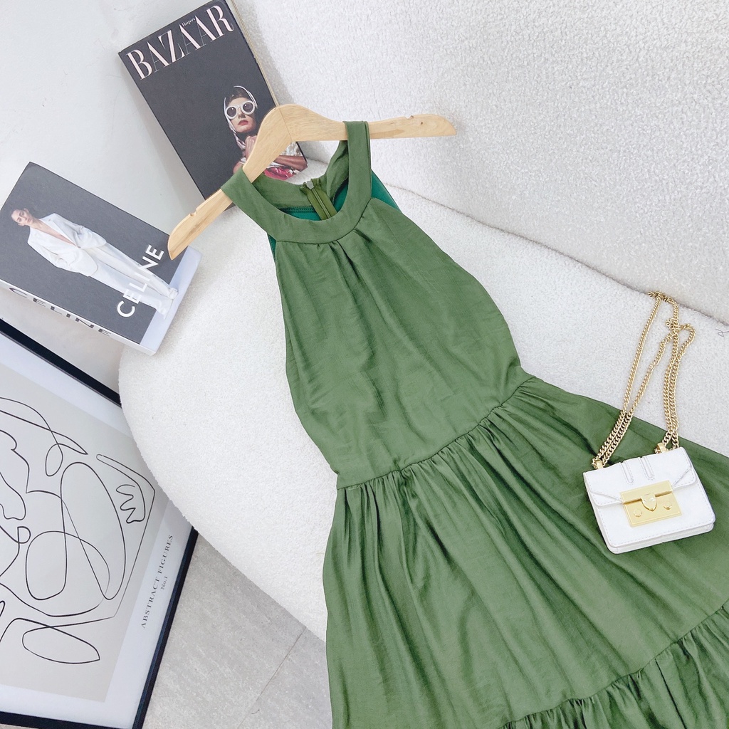Đầm Maxi Xanh 💖DEMISS💖 Váy Maxi Xanh Suông Cổ Yếm Năng Động Xinh Xỉu - V-XANH-32