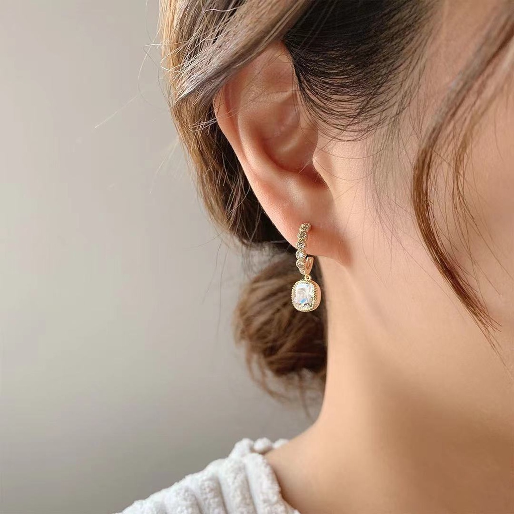 Bông tai đính đá hình vuông phong cách Hàn Quốc thời trang mới 2021