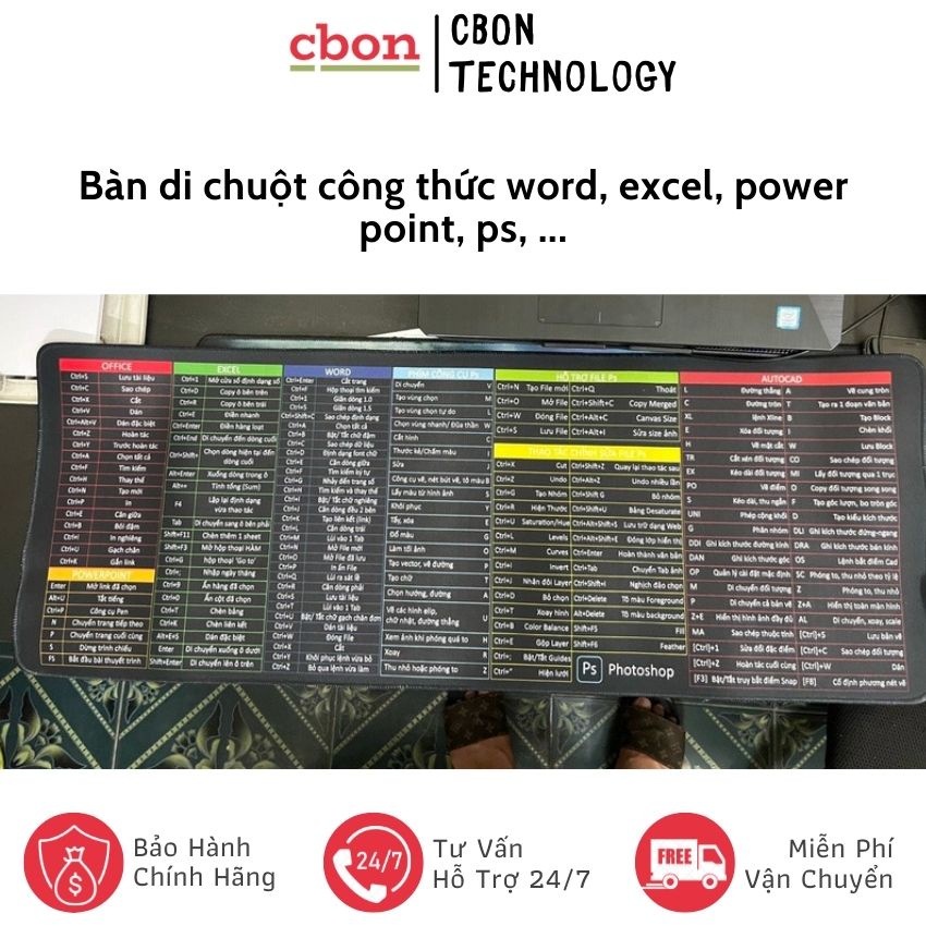 Miếng lót di chuột in hình công thức máy tính/ bàn di phím tắt hữu ích  -CBon Technology- Bền Đẹp, Dễ Sử Dụng