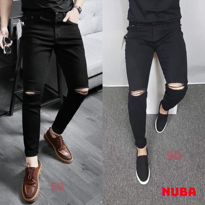 Quần jean nam màu đen rách gối đẹp giá rẻ,quần bò TAKA 50