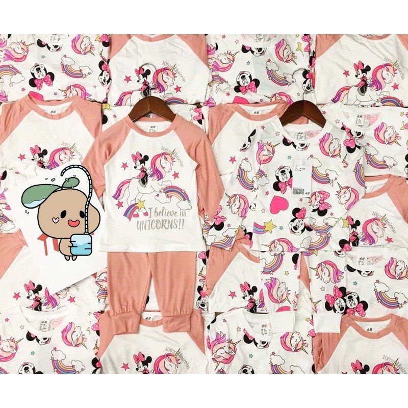 Set 2 bộ mickky và ngựa trắng tay pha màu hồng cho bé gái chất cotton