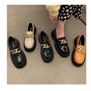 Giày lười nữ ulzzang quai xích lớn da bóng đế cao 4cm