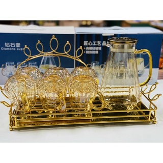 Bộ 6 Cốc kèm Bình thuỷ tinh, Bộ Bình Thuỷ tinh chịu nhiệt cao cấp