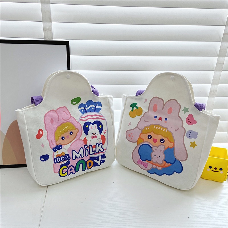 Túi Tote vải Canvas mềm phong cách thời trang in hình Thỏ cỡ lớn
