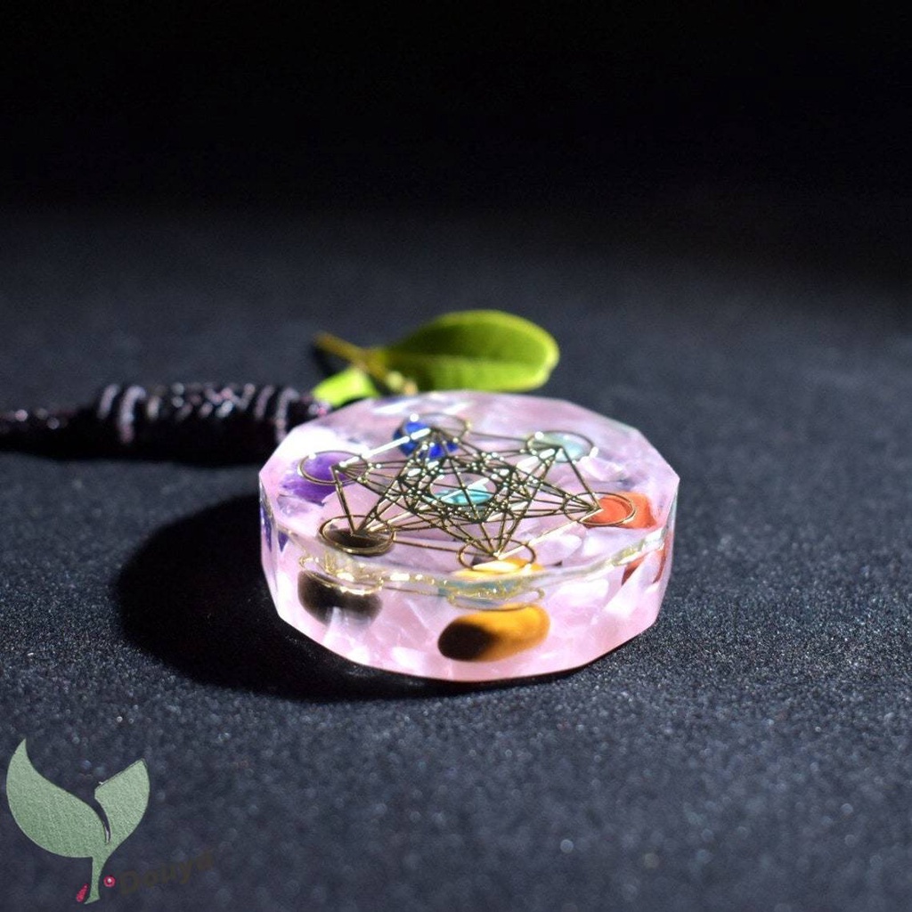 Vòng cổ Mặt Đá Thạch Anh Hồng | Khối Lập Phương Reiki Merkaba | Quà Tặng 7 Luân Xa Thiếu Niên