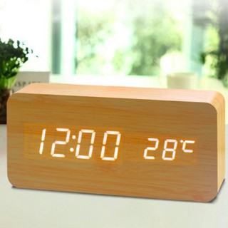 Đồng Hồ Để Bàn Gỗ Đèn Led Hình Chữ Nhật - BÁO THỨC, CÓ NHIỆT KẾ DH003