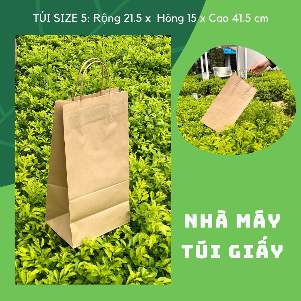 10 chiếc TÚI GIẤY KRAFT SIZE 5: 21,5x15x41,5cm CÓ QUAI