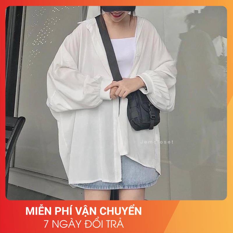 [FREESHIP] Áo sơ mi trắng tay bồng 24APRIL  Chất thô lụa form oversize