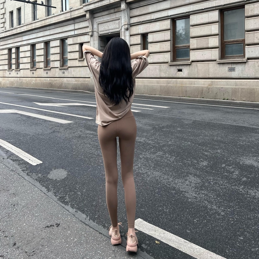 Cocory vn Quần Legging Thể Thao Màu Trơn Lưng Cao Size M-3XL Thời Trang Mùa Thu Cho Nữ