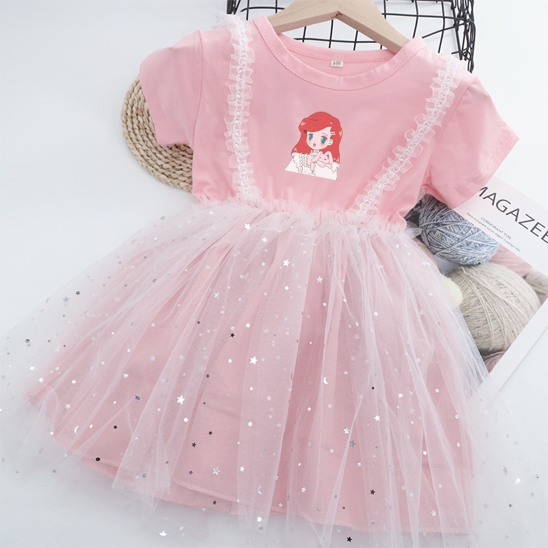 Đầm Công Chúa Phối Ren Đính Kim Sa Nhiều Màu Dễ Thương Thời Trang Cho Bé Gái 2022