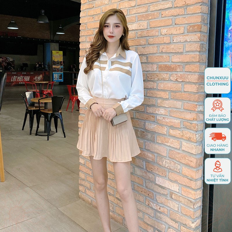 Áo sơ mi nữ trắng dài tay công sở Chunxuu phối sọc kẻ kiểu cách chất Tơ mềm mịn thời trang - SP40