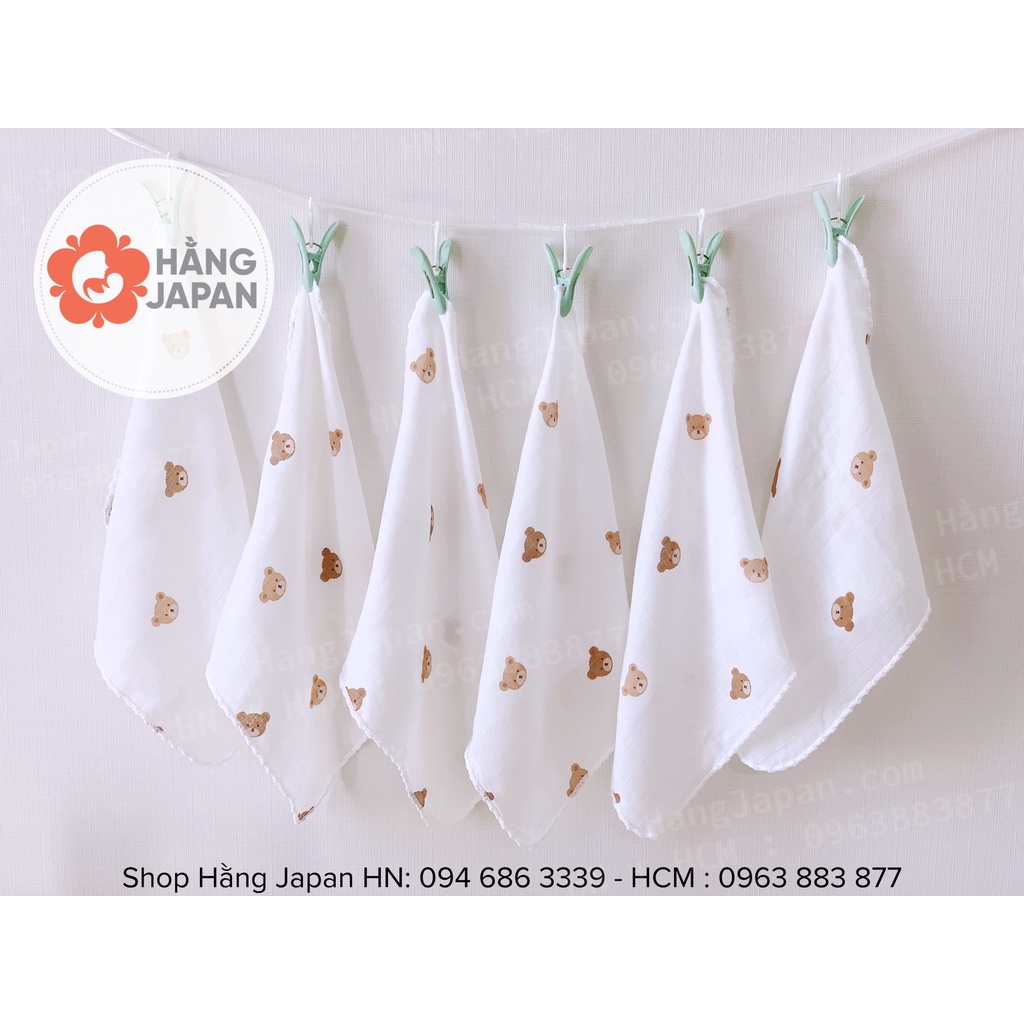 Hộp 6 khăn sữa sợi tre organic Mochee họa tiết hình gấu - mềm mại, không xù lông cho bé 30x30cm