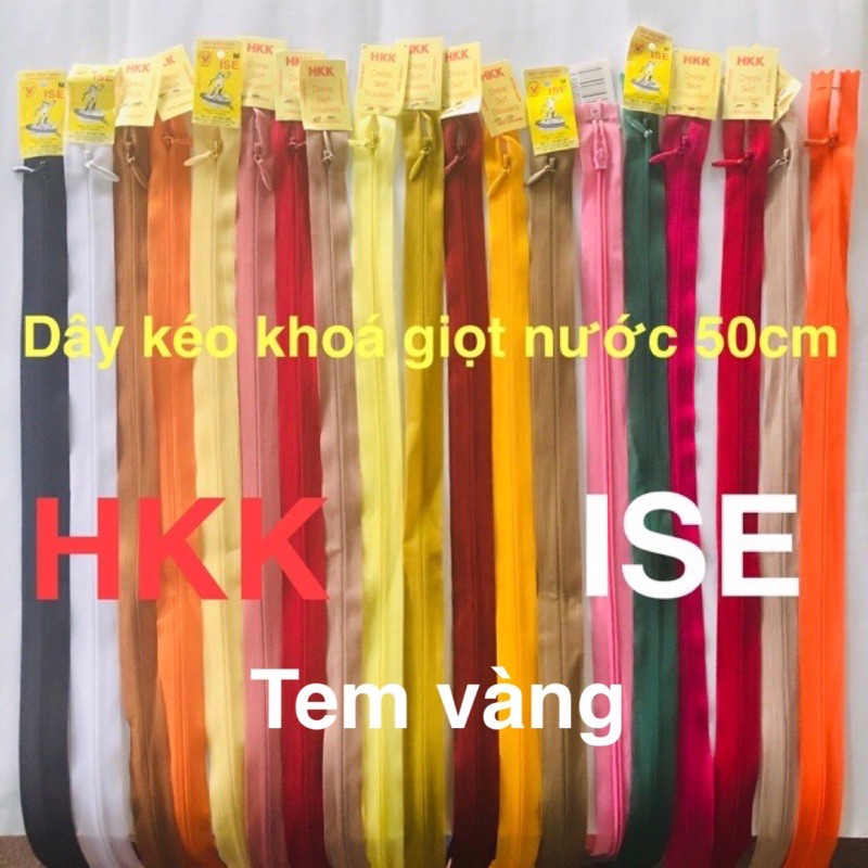 Dây kéo khoá giọt lệ(giọt nước) 50cm HKK ISE Tem vàng tông 1