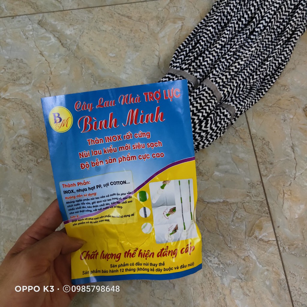 Cây Lau Nhà Vắt Tay Trợ Lực Cán Inox Vải Lau Cotton dài 135cm