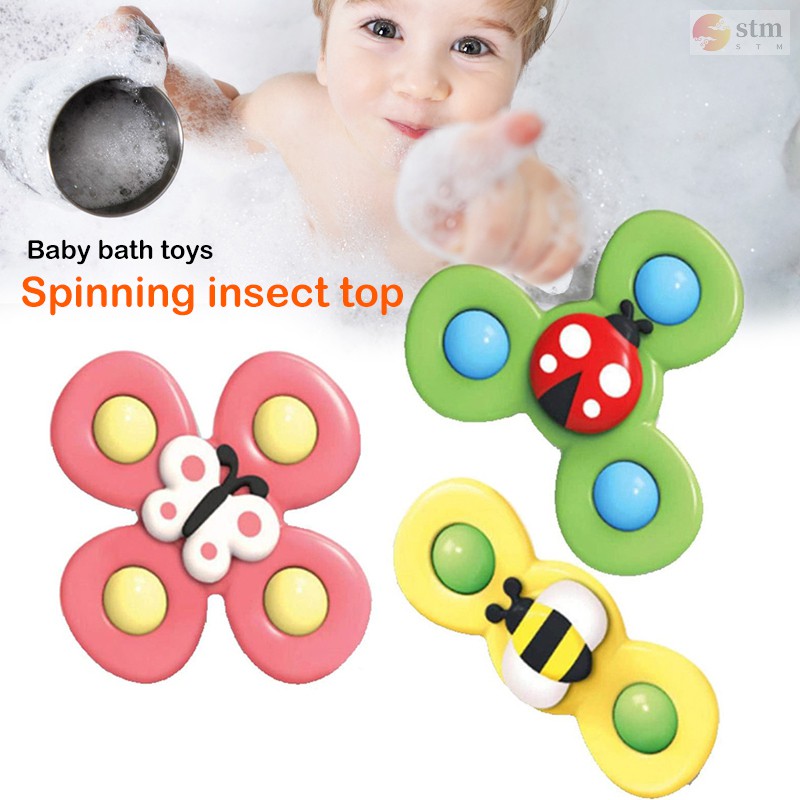 SPINNER Set 3 Đồ Chơi Con Quay Hình Bông Hoa / Côn Trùng Có Giác Hút Gắn Trên Bàn Dành Cho Các Bé