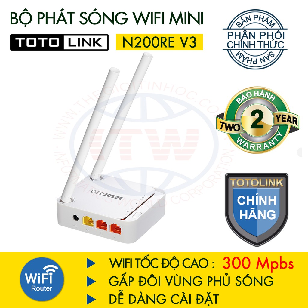 Router WiFi 300Mbps TOTOLINK N200RE-V4/ V5 (Trắng) - Hãng Phân Phối Chính Thức