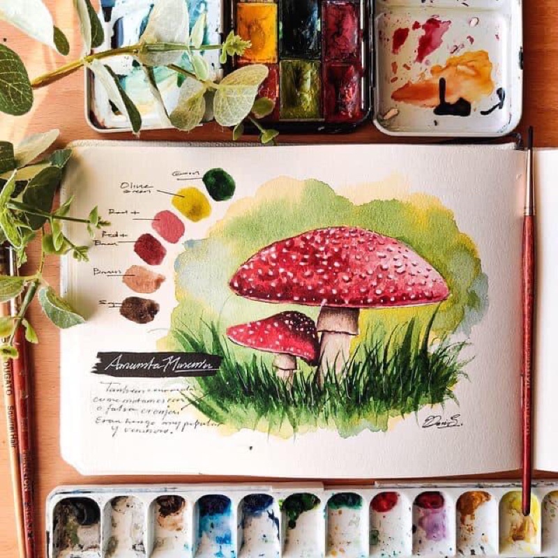 Sổ ngang Seami Art vẽ màu nước 300gsm - A5 A6 Bìa da xinh xắn