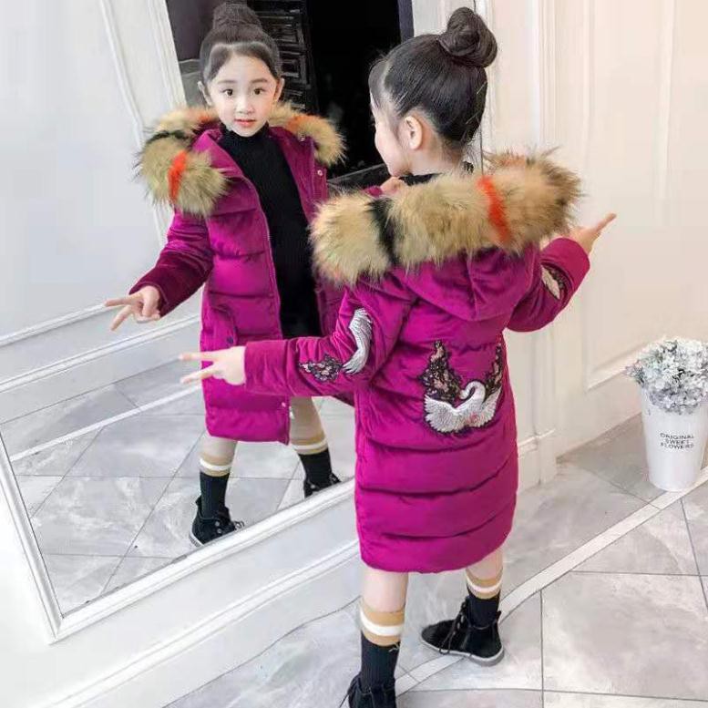 Siêu Hot (G049) ÁO KHOÁC BÉ GÁI PHAO DÀI LIỀN MŨ LÔNG hàng Quảng Châu