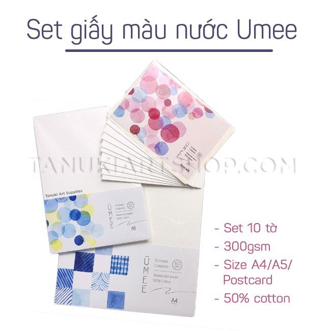 Set 10 tờ giấy màu nước lẻ Umee .