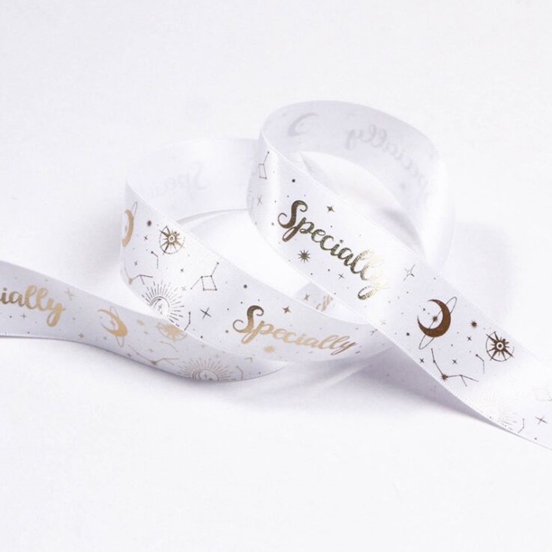 Set 10 cuộn dây ruy băng in hình mặt trăng rộng 2.5cm trang trí bánh kem tự làm