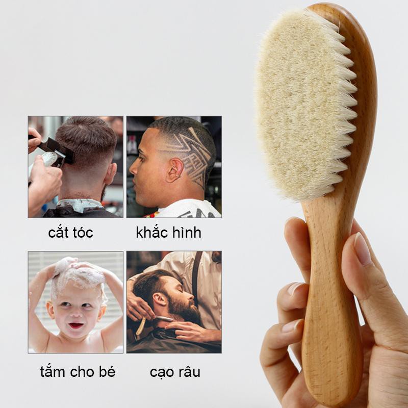 Chổi phủi râu,tóc barber cao cấp cầm tay cán gỗ