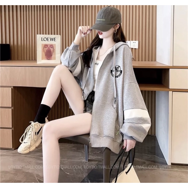 Áo khoác thun cotton[CÓ ẢNH THẬT] Áo khoác form rộng chất bải nỉ cotton hai sọc V