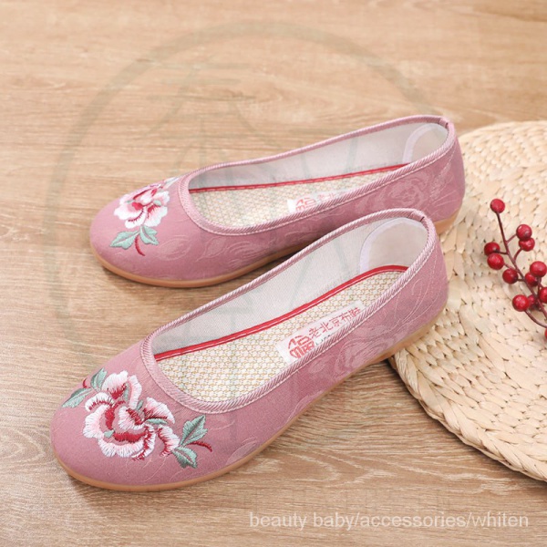 Giày búp bê vải đế mềm thoải mái thêu họa tiết dân tộc phong cách Bắc Kinh cổ điển dành cho nữ