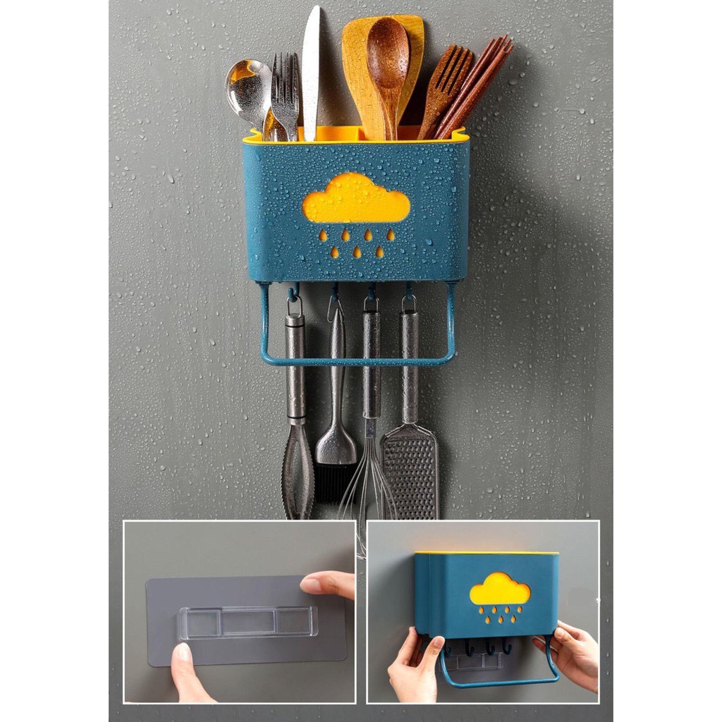 Kệ đựng đũa thìa dĩa dán tường tiện lợi hình mây mưa 4 màu- Ống đựng đũa nhà bếp