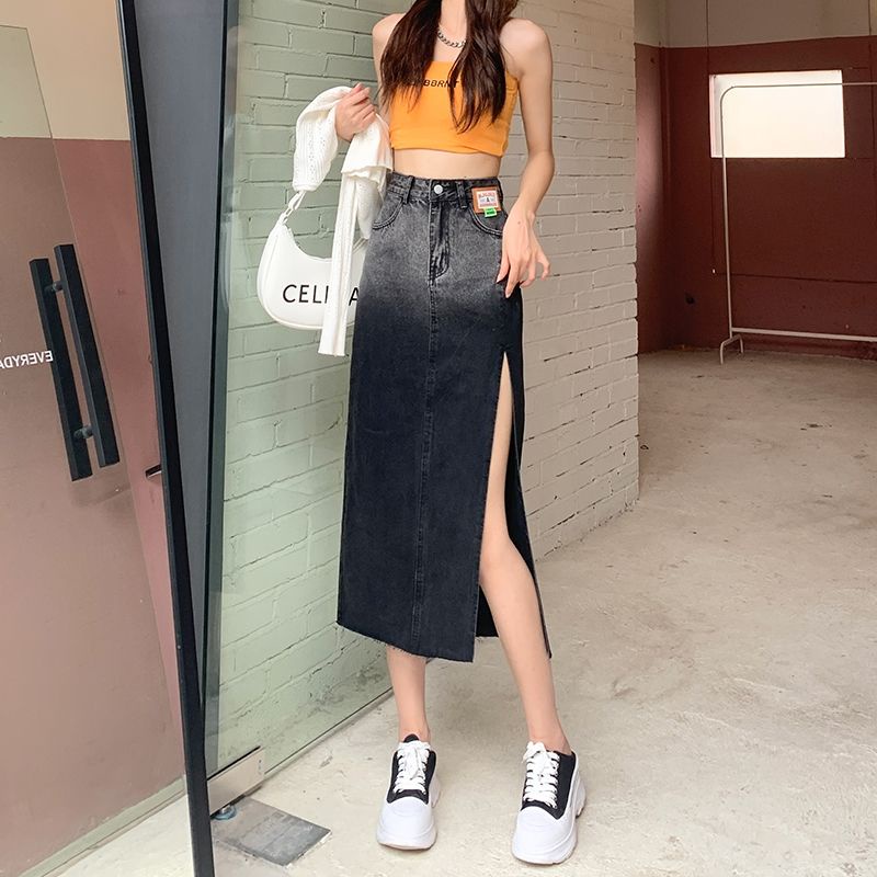 Chân Váy Denim Dáng Chữ a Xẻ Tà Lưng Cao Màu Gradient Thời Trang Mùa Hè Mới 2022 Cho Nữ