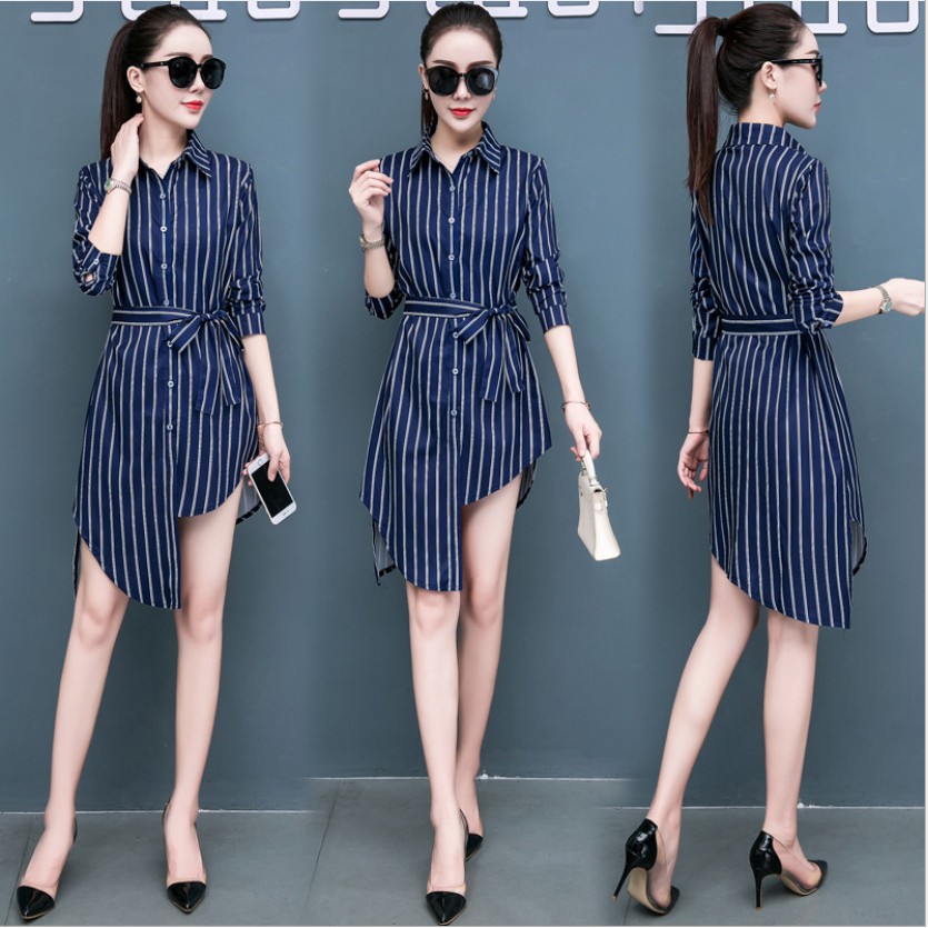 Đầm - váy sơ mi nữ dáng suông kèm dây thắt eo sang chảnh