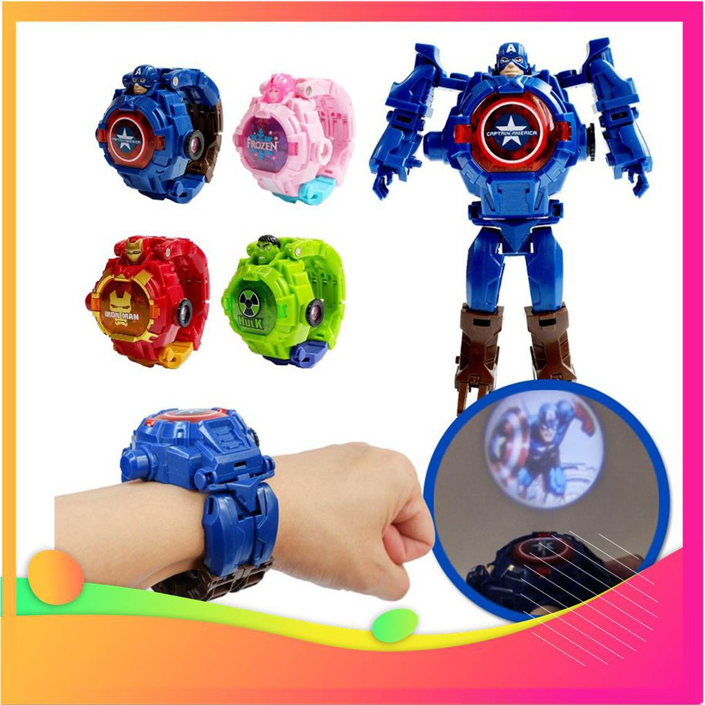 Đồ chơi đồng hồ biến hình siêu nhân robot trẻ em cho bé có đèn chiếu hình